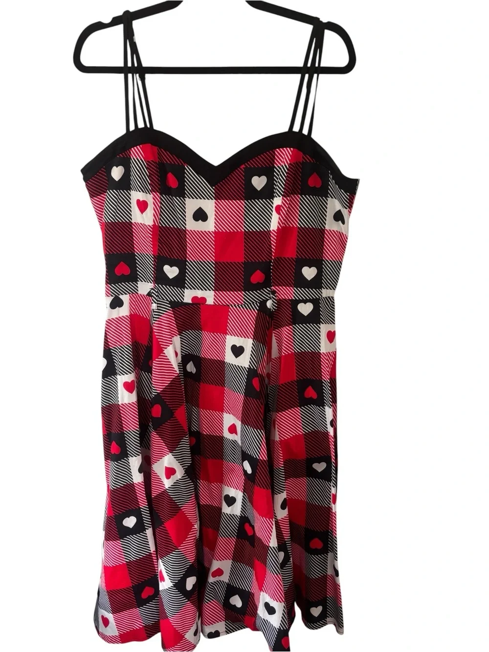 Collectif Retro Red Plaid Heart-Print Dress Fit & Flare Size 14 - Picture 2 of 5